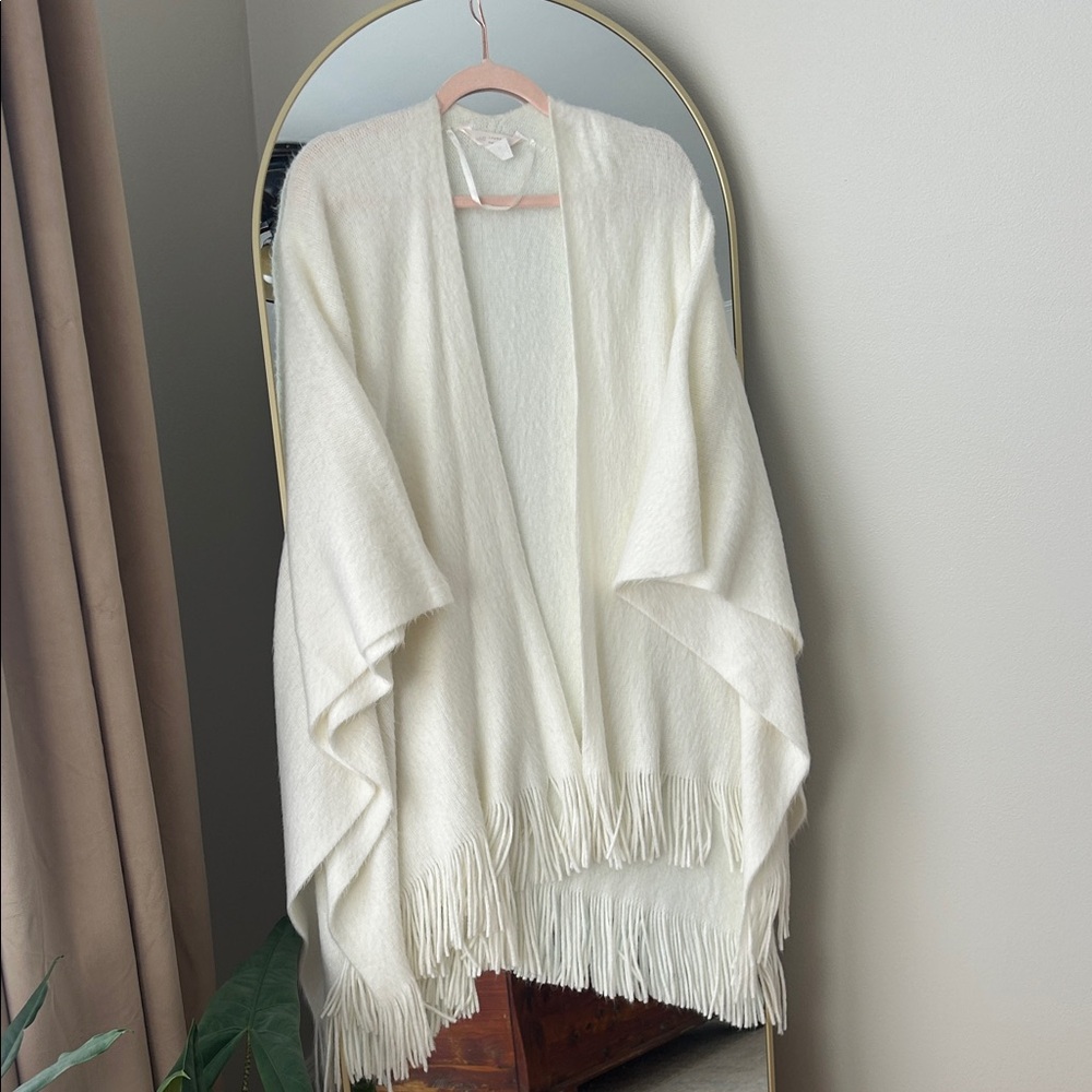 Super Cozy White Fringe Shawl